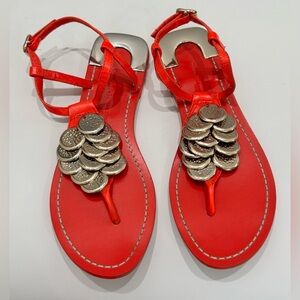 Diane Von Furstenberg Red Sandals with Silver Details